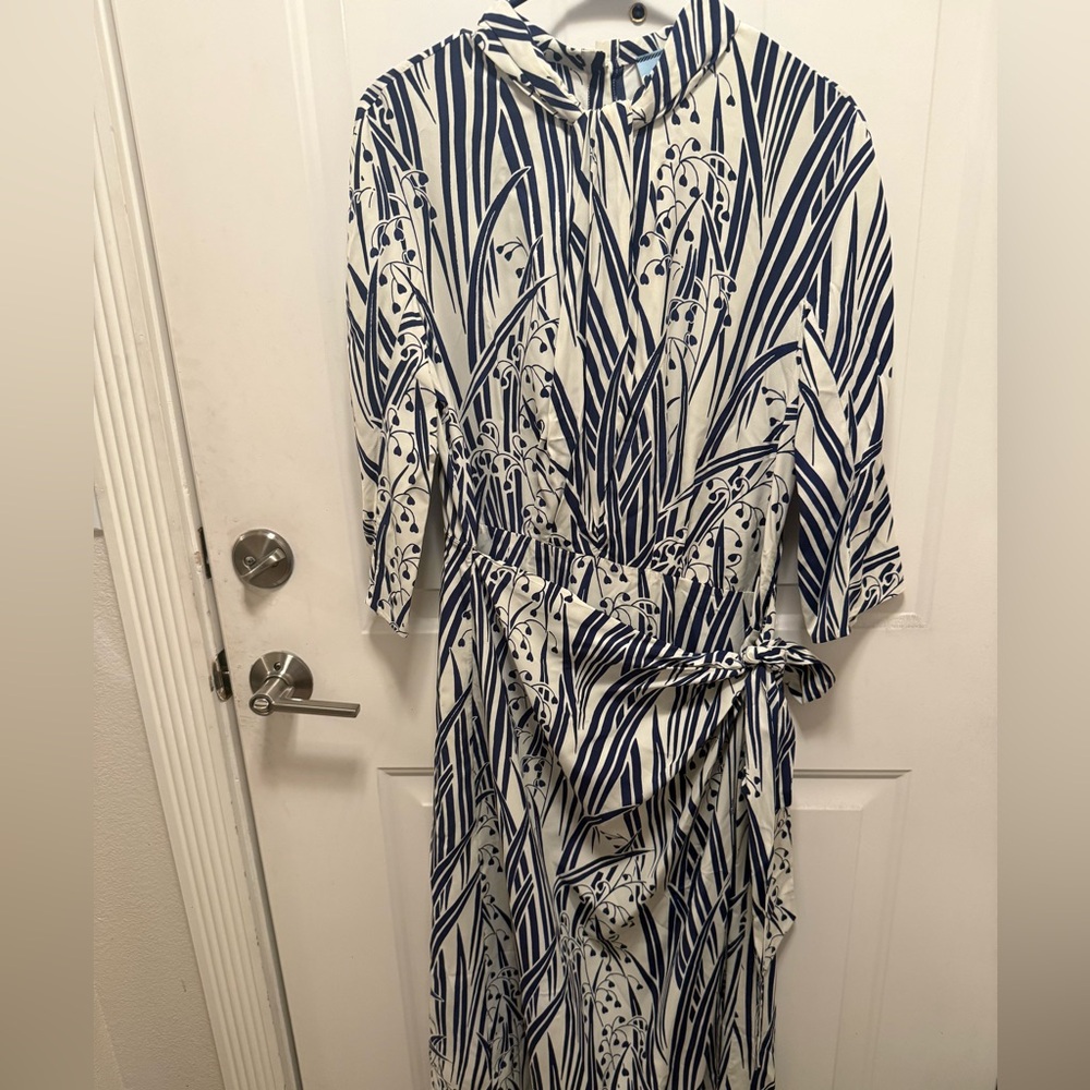 Prada Navy and White Long Sleeve Dress